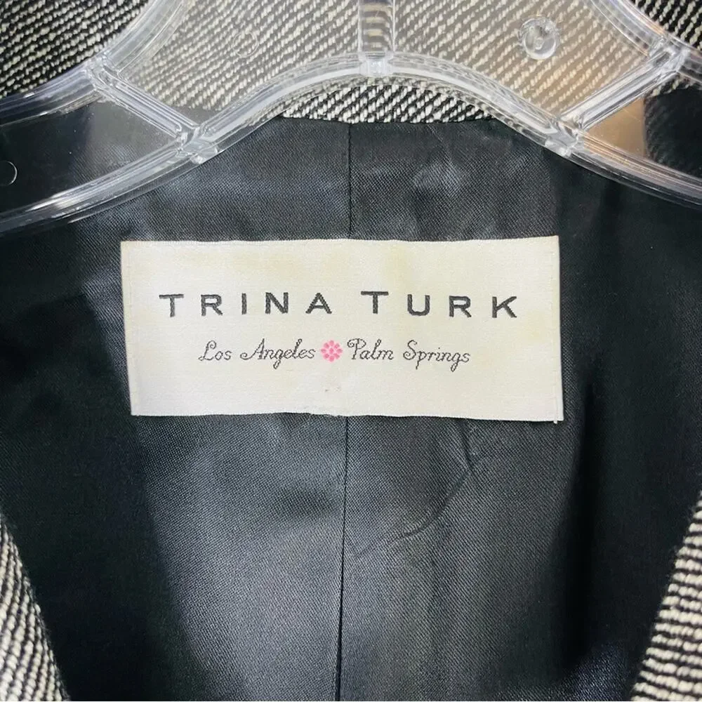 Trina Turk black white silk wool button preppy academia office blazer medium - Picture 5 of 8